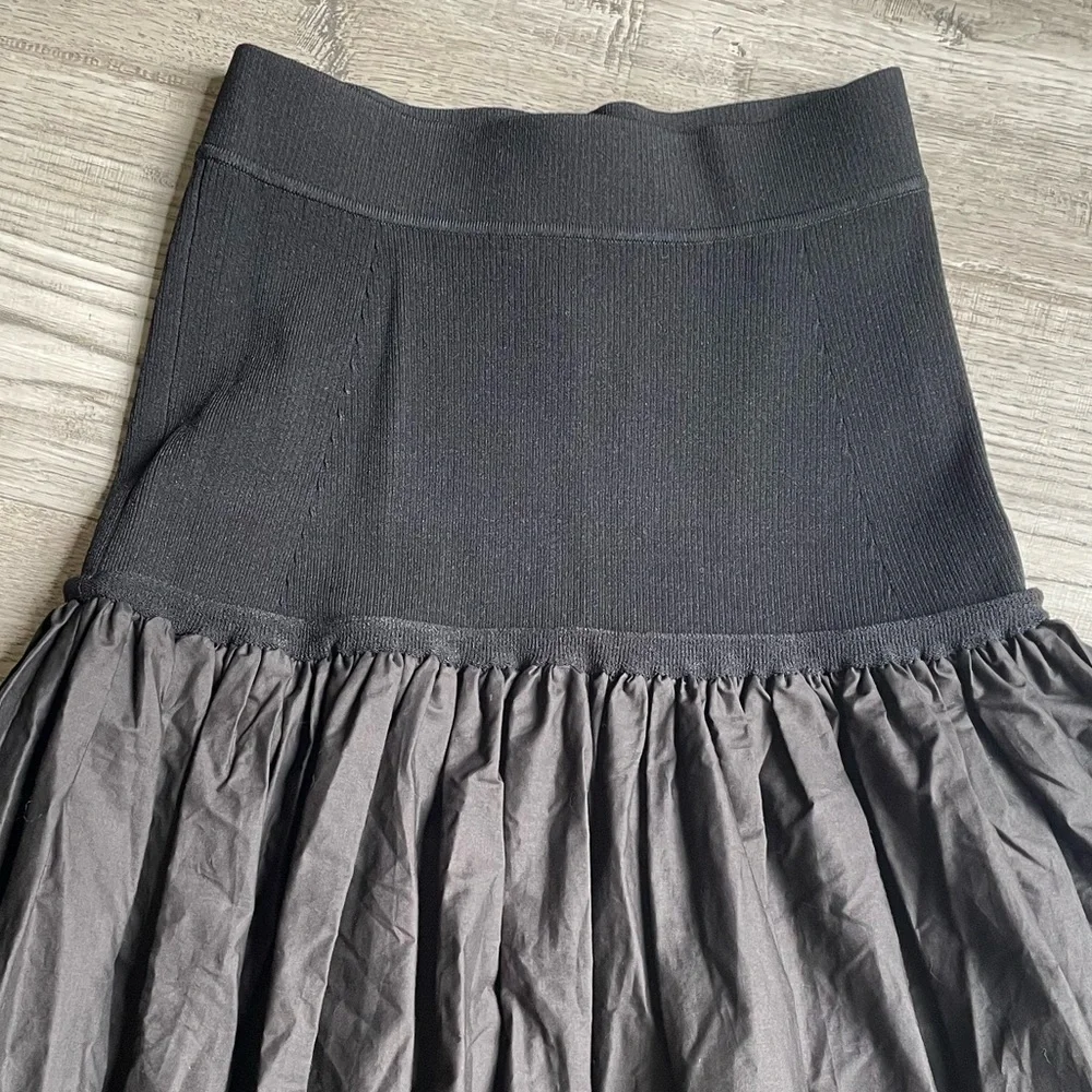 A.L.C. Marlowe Mixed Media Midi Skirt Black Poplin Cotton Stretch Drop Waist XS